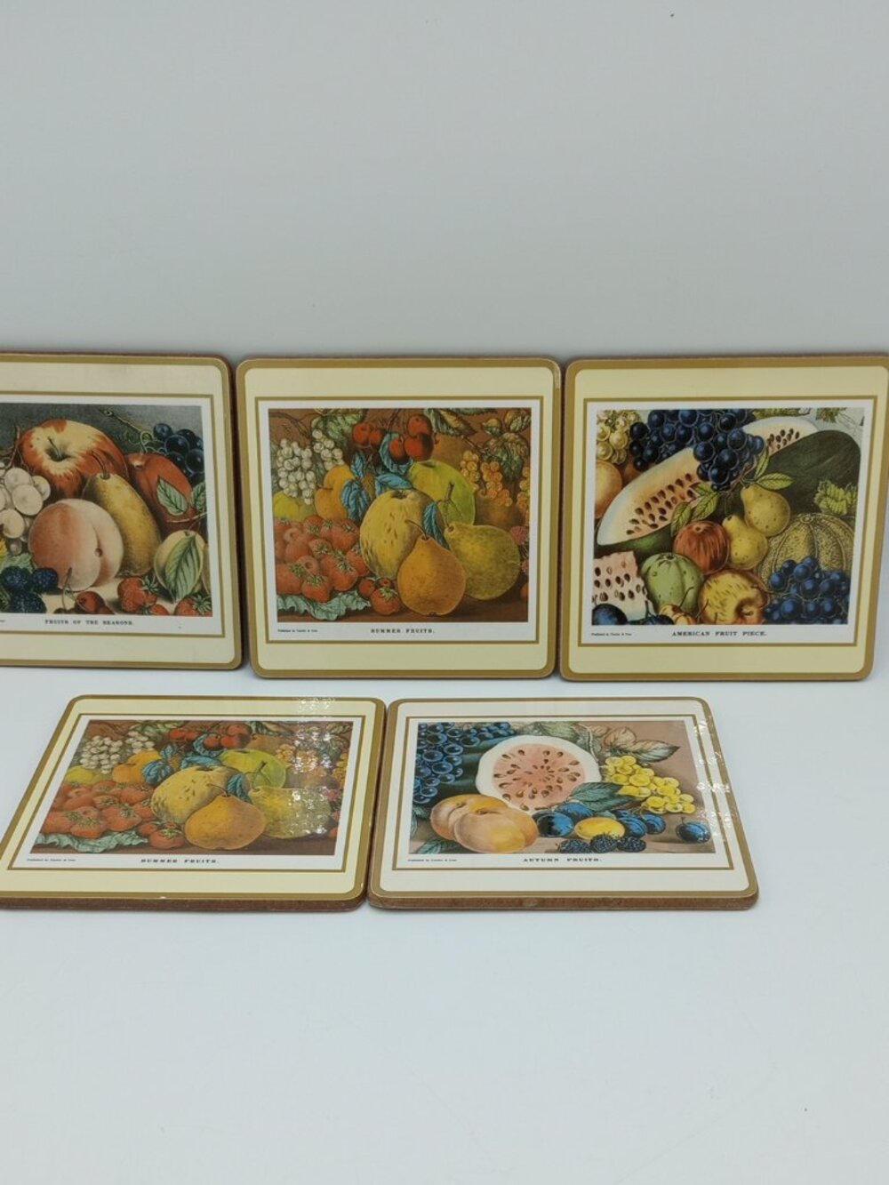 Currier & Ives Seasons of Fruit Drink Beverage Coasters Autumn & Summer Set of 5
